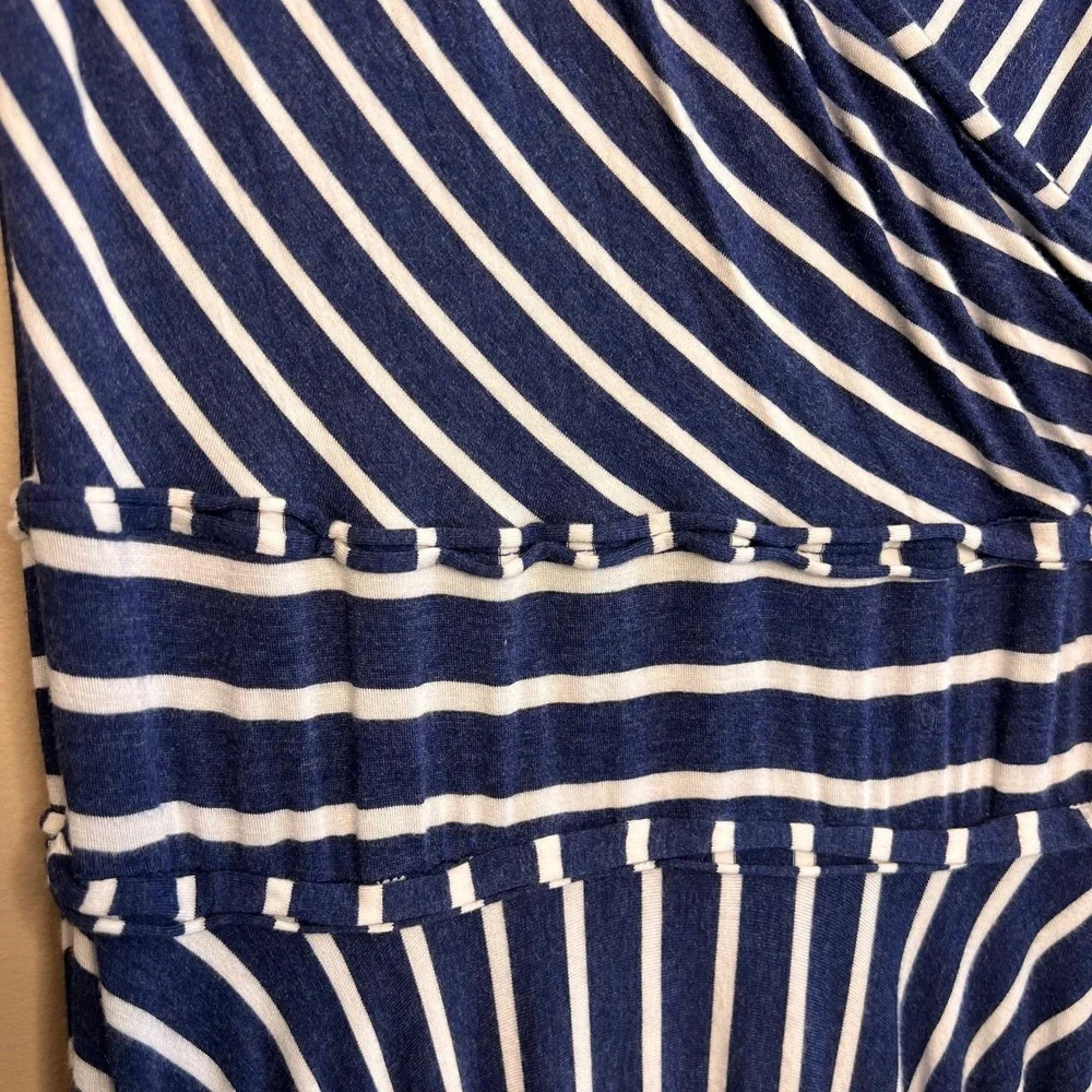 MAX STUDIO Navy White Stripe V‎ Neck Sleeveless Midi Wrap Dress Size S